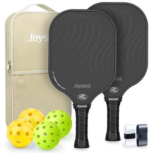 Joysent Pickleball Paddles Set, USAPA Approved Carbon Fiber Pickleball Set of 2 with Pickleball Rackets and Indoor Outdoor Pickle Balls, Beginner Pickleball Paddle for Adults Men Women, JT-1