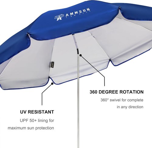 AMMSUN XL Chair Umbrella - Adjustable 47-Inch 360-Degree Swivel | UPF 50+ Portable Blue 2-Pack