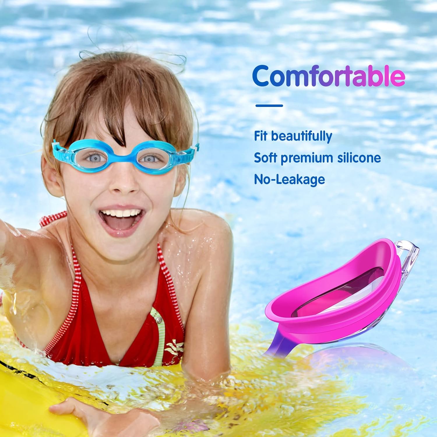 Starweh Kids Swim Goggles - Anti-Fog, No Leak Design for Ages 6-14 | Soft Silicone, Wide View - Blue, Purple & Pink (2 Pack)