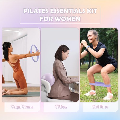 Paleclouds Pilates Essentials Kit for Women, 13.5" Pilates Ring and Ball Set with Resistance Bands for Home Workouts, Portable Pilates Kit with Bag & Training Poster for Full Body Exercise (Purple)