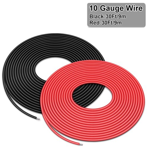 iGreely 10 Gauge Tinned Copper Electrical Wire - 30 FT Red & 30 FT Black for Solar, Automotive & Marine Use
