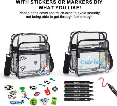 LATMAP Clear Stadium Bag - 12x6x12 Clear Purse with 3-Zipper Pockets | Crossbody Handbag for Events