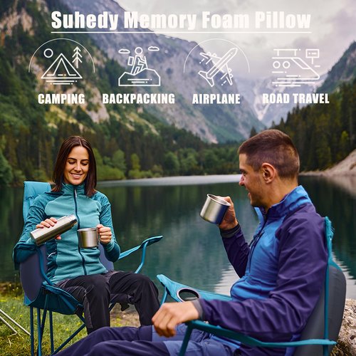 Suhedy Memory Foam Travel Pillow Camping Pillow Medium Firm Bed Pillows for Sleeping Cooling Small Pillow for Camp,Plane,Backpacking,Trip,Cool & Breathable Cover (1, Grey)