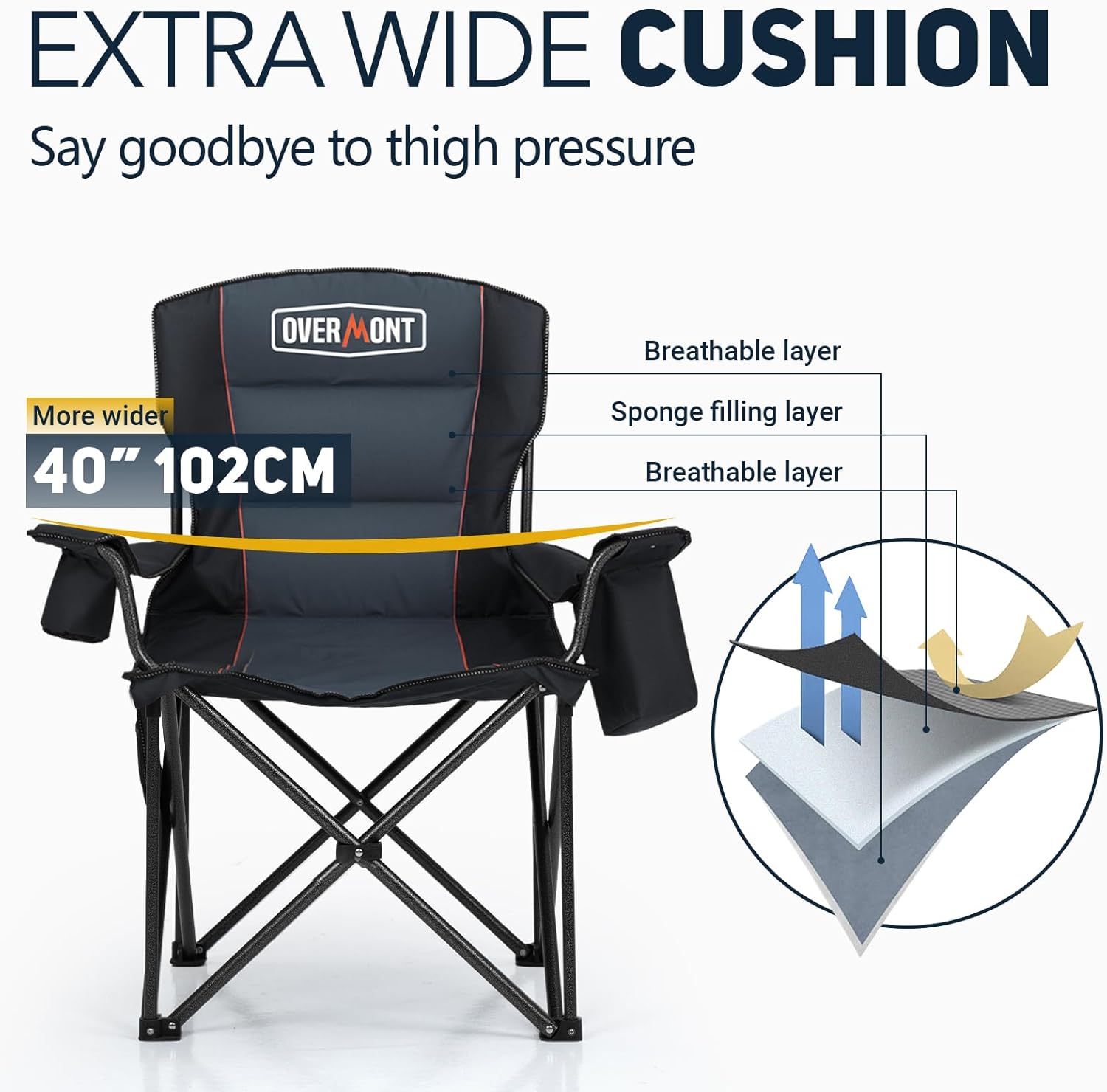 Overmont Oversized Camping Chair - 450lbs Capacity with Padded Cushion & Cooler Pockets | Heavy-Duty Design