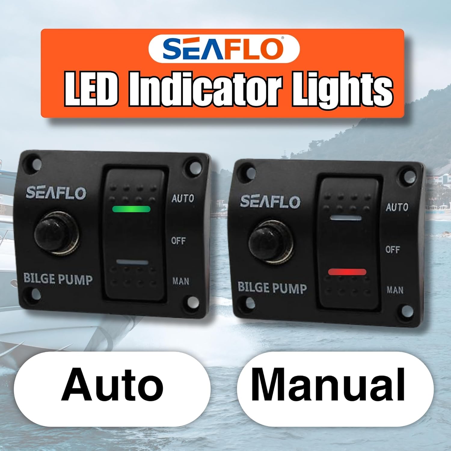 SEAFLO 3-Way Bilge Pump Switch Panel - Automatic, Off, Manual | 12V/24V with 15A Circuit Breaker