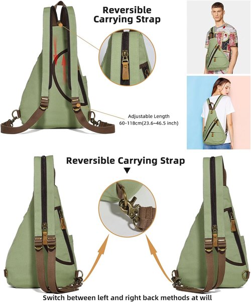 KL928 Canvas Sling Bag - Stylish Small Crossbody Backpack for Men & Women | Matcha Green