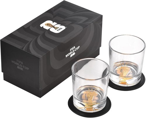 FIFA World Cup 2026 Edition - 8oz Whiskey Glass & Leather Coasters Gift Set | Perfect for Parties & Gamedays