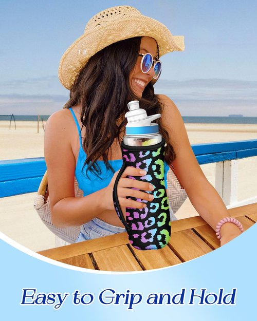 Toykee Water Bottle Sleeve for Cirkul 22 oz - 2 Pack Bottles Cover Holder Carrier Bag with Side Handle Colorful Paw Leopard