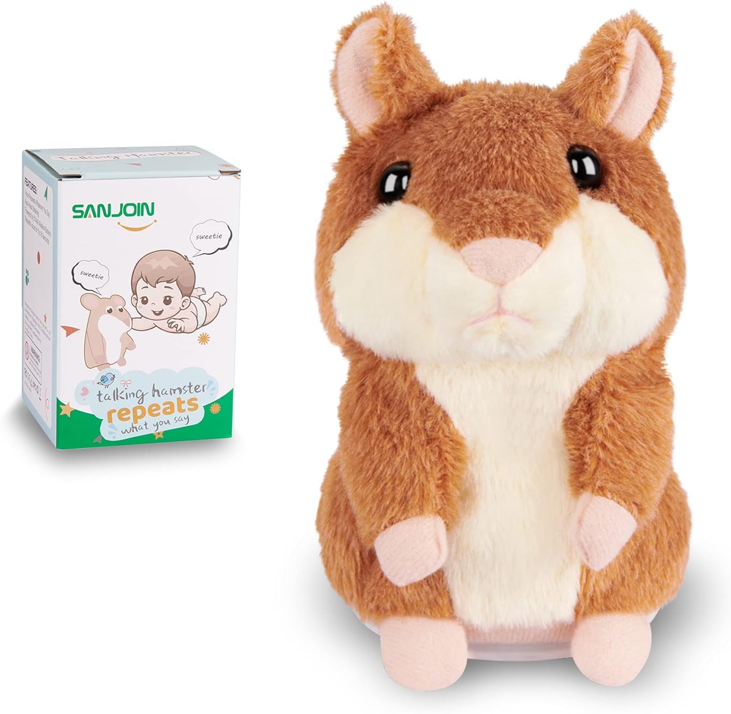 SANJOIN Talking Hamster Toy - Interactive Plush Repeater for Kids Ages 2-8 | Perfect Birthday Gift (Brown)