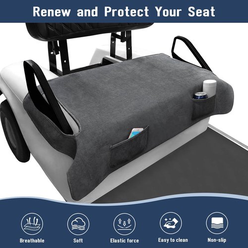 LEAPGOMAX Golf Cart Seat Blanket Covers, Breathable Heavy Duty Universal Golf Cart Seat Covers for Club Car DS Precedent EZGO TXT RXV with 2 Pockets for Your Golf Items