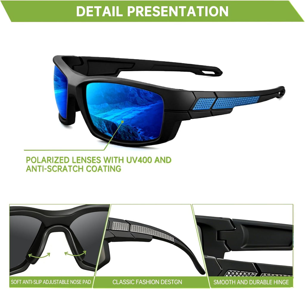 Polarized Sports Sunglasses - UV400 Protection for Men | Wrap-Around Design for Running, Fishing, Cycling