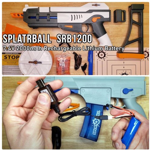 AUDEEKON 2 Pack 7.4V 2000mAh Battery Splatter Ball Battery Pack Accessories for SRB1200 400 400-SUB Airsoft, Charging Cable Included