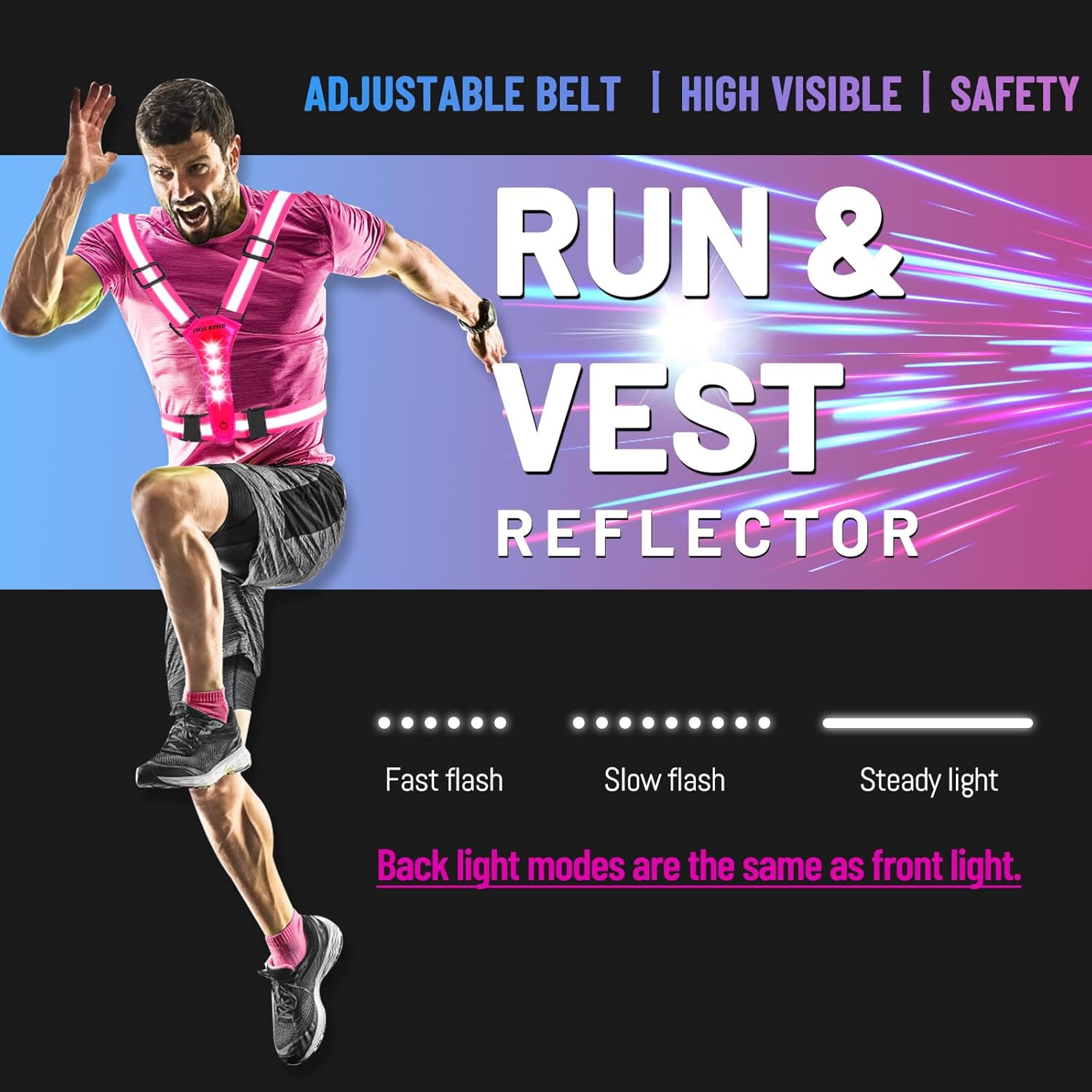 Skiennix LED Reflective Vest | High Visibility Light-Up Running Gear | USB Rechargeable & Adjustable for Men, Women, Kids