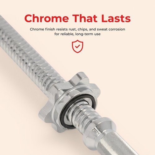Sunny Health & Fitness 24" Standard Threaded Dumbbell Handle with Star-Lock Collars – Solid Steel, Fits 1" Plates, Knurled Grip, Chrome Finish - SF-SB01-24