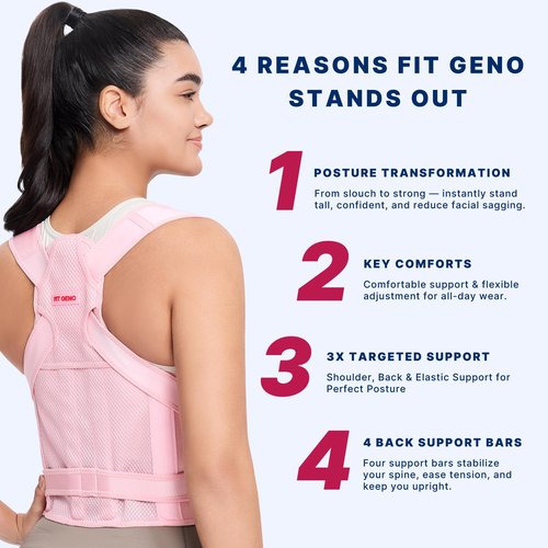 Fit Geno Back Brace - Adjustable Posture Corrector for Women | Full Back Support & Pain Relief - Large Size