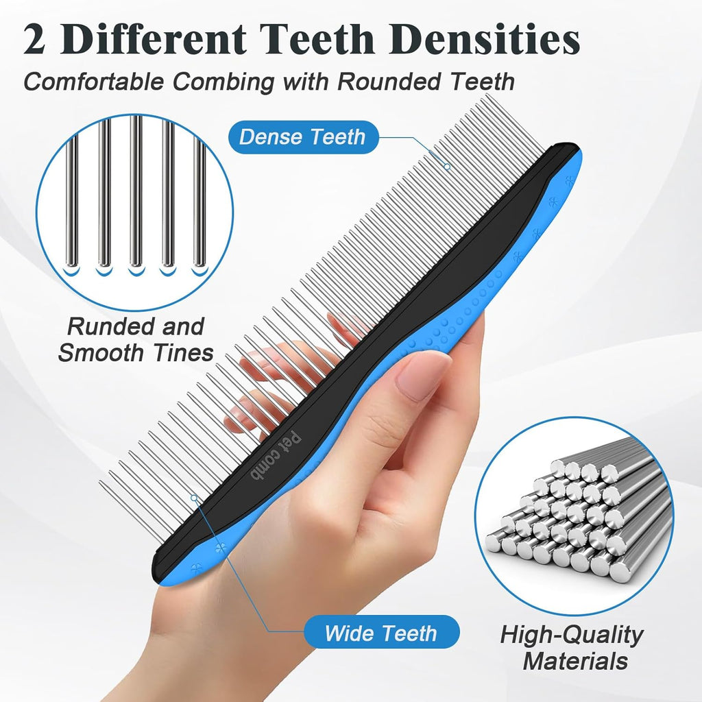 Skiennix Self-Cleaning Slicker Brush & Dog Comb - Gentle Deshedding Tool for Dogs, Cats & Small Pets (Blue)