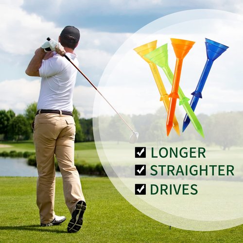 ToVii 3-1/4" Big Cup Plastic Golf Tees 40 Pack｜Excellent Durability and Stability Tees |Golf Plastic Tees Reduced Friction & Side Spin (Green/Blue)