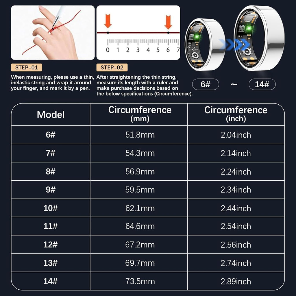 Skiennix Smart Ring - Health Tracker for Men & Women | Heart Rate, Blood Oxygen, Sleep Monitor | IP68 Waterproof (Silver, Size 11)