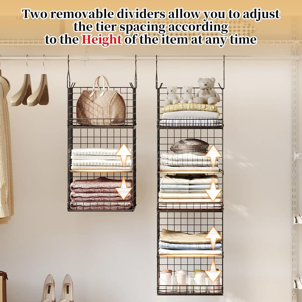 Skiennix 5-Tier Closet Hanging Organizer - Adjustable Dividers & Hooks for Clothing Storage | Foldable Design