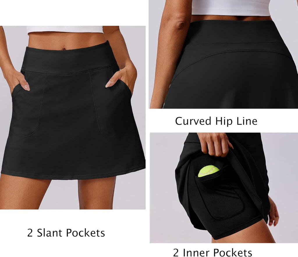 PINSPARK 17" Golf Skorts - High Waisted Tennis Skirt with UPF 50+ Protection & 4 Pockets