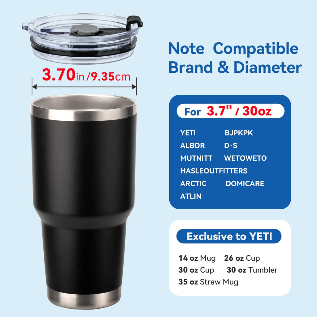 Prurex 30 Oz Tumbler Lids, Replacement Lids for 30oz Yeti Rambler, Ozark Trail and More, BPA Free, 30 OZ Tumbler and 40 OZ Silver Buffalo, Cup Cover (Black)