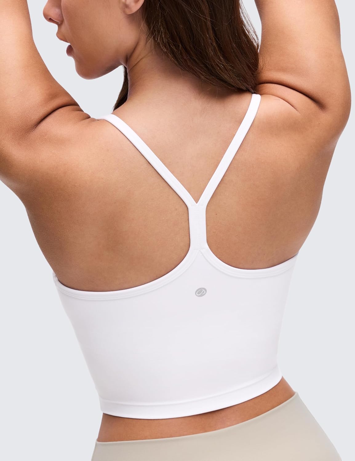 CRZ YOGA Butterluxe Y-Back Crop Tank Top for Women - Padded Longline Sports Bra in Spaghetti Straps