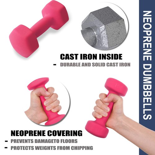 Balelinko Home Gym Equipment Workouts Strength Training Weight Loss Pilates Weights Yoga Sets Weights for Women, Men, Seniors and Youth, 12LB Pink, Pair