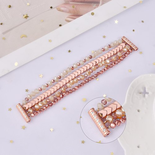 CAGOS Bracelet Compatible with Fitbit Versa 1/2/Versa Lite for Women, Handmade Beaded Elastic Replacement Wristband for Versa 2/1/Lite Watch/Special Edition Watch Rose Gold