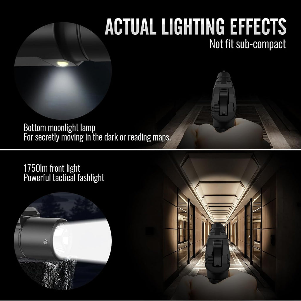Skiennix 1750 Lumen Tactical Flashlight - Rechargeable Pistol Light with Strobe & Moonlight Mode