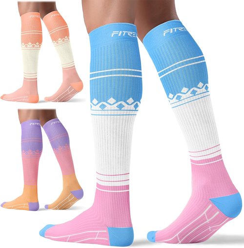 FITRELL Compression Socks for Men & Women - 20-30mmHg Circulation Support - 3 Pairs