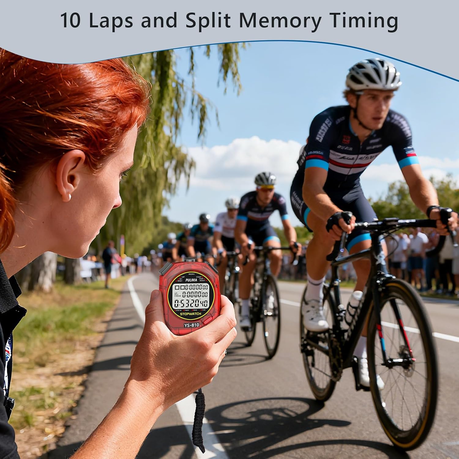 Skiennix Stopwatch Timer - Digital Sports Stopwatch with 10 Splits/Laps & Large Display | Red