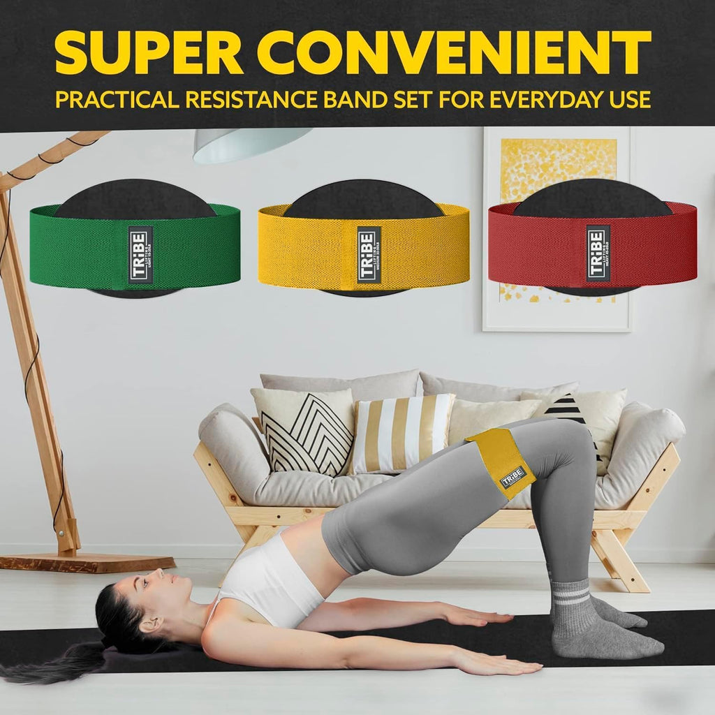Tribe Lifting Resistance Bands - 3 Pack Fabric Workout Bands for Men & Women | Non-Slip Booty Bands for Legs & Glutes