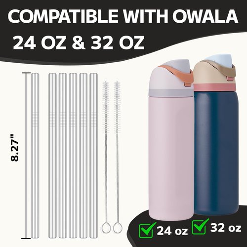 MIMORE Metal Straws for Owala - 6 PCS Stainless Steel Replacement Straws | Reusable & Dishwasher Safe