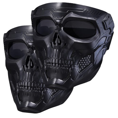 2 Packs Airsoft Skull Mask Full Face Tactical Shield Mask for Men – Evil Black Motorcycle Masks for CS Survival Games, Shooting, Cosplay, Movie, Paintball, Halloween, Scary