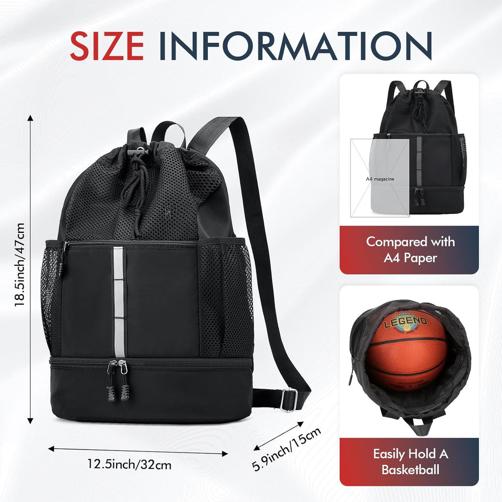 PinCute Drawstring Gym Bag - Lightweight Mesh Sports Backpack with Wet Pocket & Shoe Compartment
