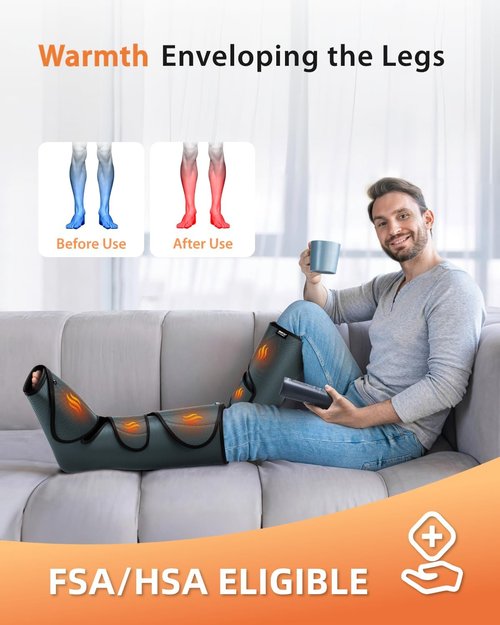 CINCOM Leg Massager - Heat & Compression Therapy for Circulation & Pain Relief | Ideal for Edema Relief
