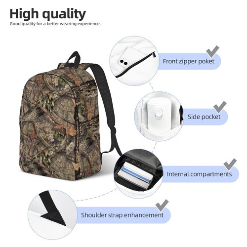 Camo Hunting Forest Camouflage Backpack for Girls Boys Women Lightweight Canvas Bookbag Casual Daypack for Travel Outdoor Camping, 17 Inch