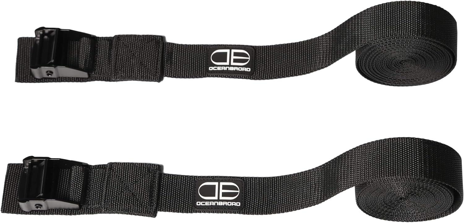 OCEANBROAD Kayak Tie Down Straps - 1.5 Inch, 13 Feet | 2 Pack Cam Buckle Straps for Surfboards & Canoes