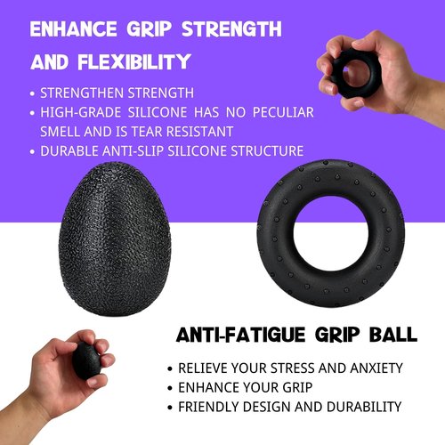 Qishangnana Hand Grip Strengthener Workout Kit (8 Pack) Forearm Grip Adjustable Resistance Hand Gripper, Finger Stretcher, Finger Exerciser, Grip Ring，Gyro Ball (black)