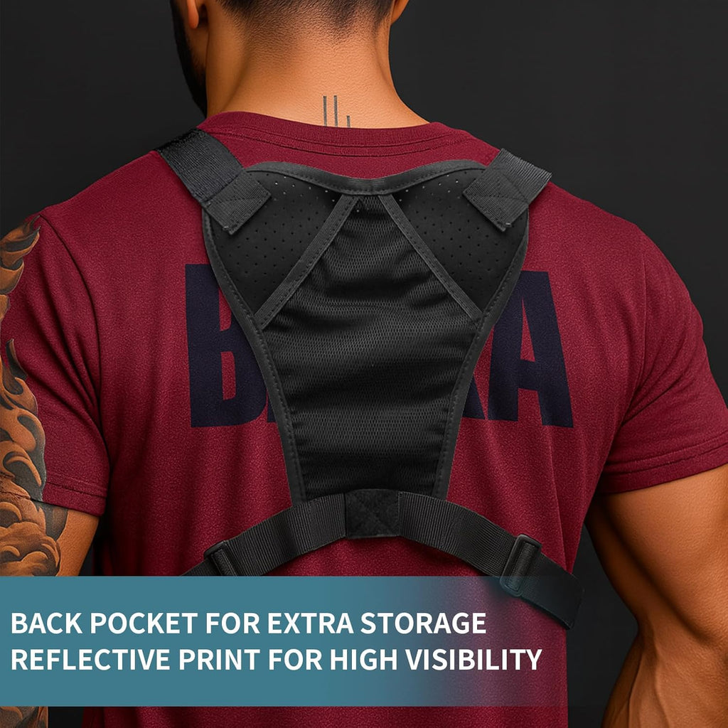 Skiennix Tactical Chest Bag - Breathable Multi-Functional Running Vest with Reflective Zipper Pocket | Adjustable Straps for Night Running, Hiking, Cycling (Black)