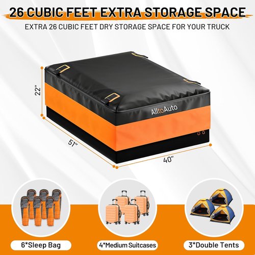 All-in-One Bundle 26 CuFt Waterproof Truck Bed Cargo Bag - Heavy Duty Storm-Proof Carrier (50"x40"x22")
