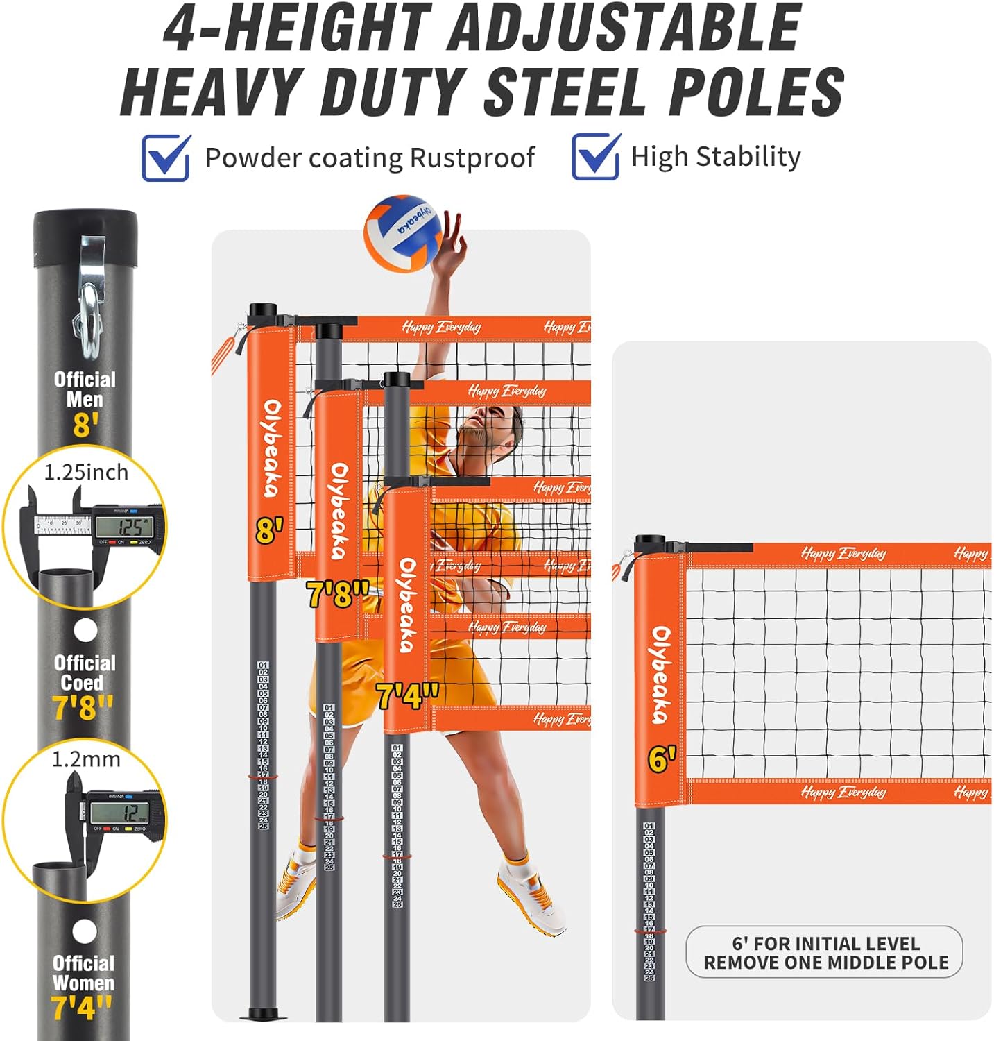 Regine Switzerland 20ft Portable Volleyball Net Set - Heavy Duty Poles, Durable PE Net, Includes Volleyball & Pump
