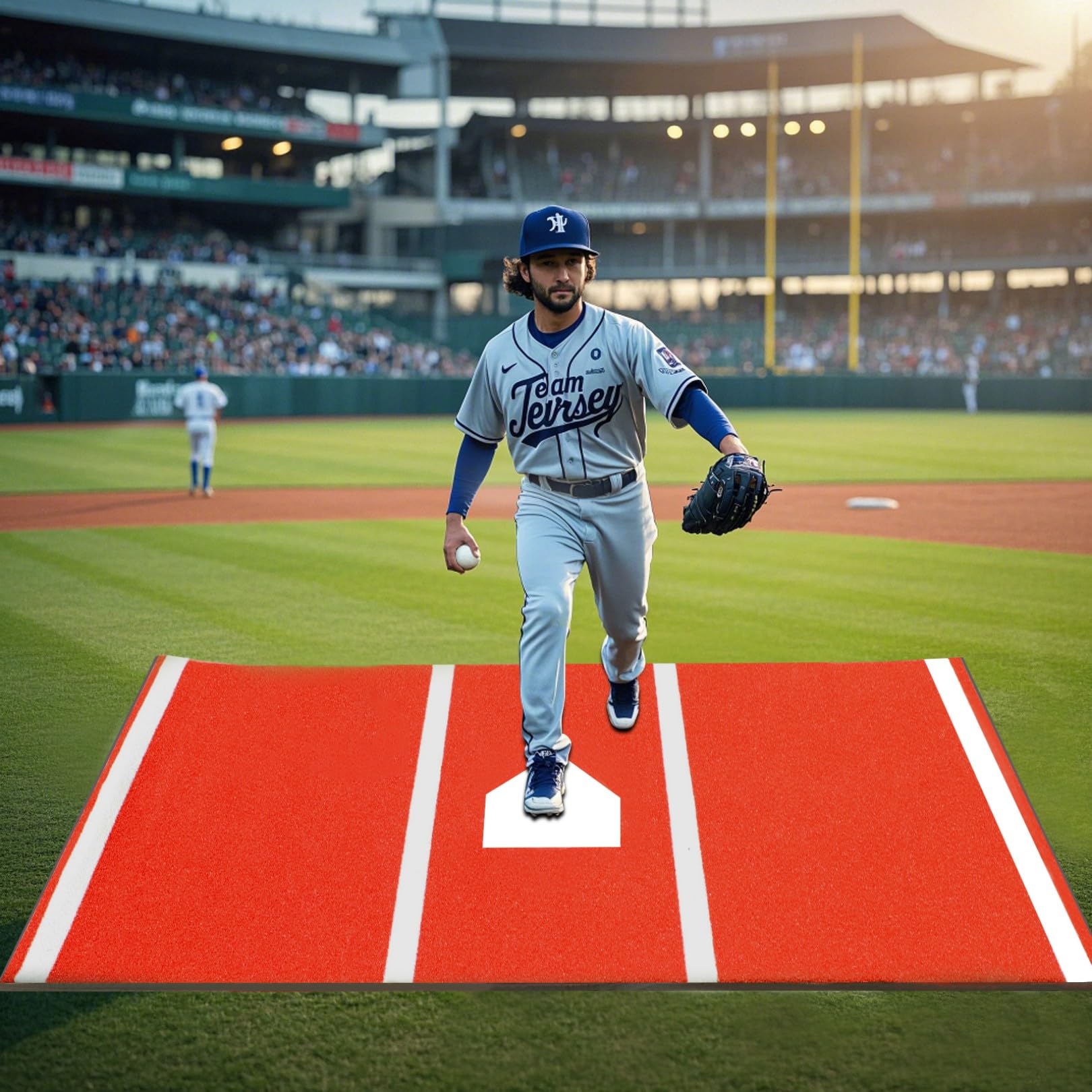 Qryovsa Thickened Baseball Hitting Mat 10ft x 5ft Home Plate Batters Box Turf Mat,0.4in Thick Waterproof Indoor/Outdoor Batting Cage Mat for Softball Pitching Mound, with Portable Carry Bag