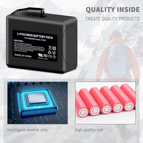 DFTIM 2Pack 5000mAh LI Polymer Battery Pack for Heated Gloves, Socks, Hats, Mittens, Vest, Jacket, Hand Muff, Boots, Hat, Knee Braces Suit Upgraded Version Battery with 8.4V DC Dual Battery Charger