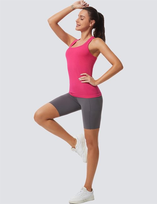 MathCat Women's Athletic Workout Tank - Seamless Racerback Yoga Top with Built-In Bra | Ribbed Design