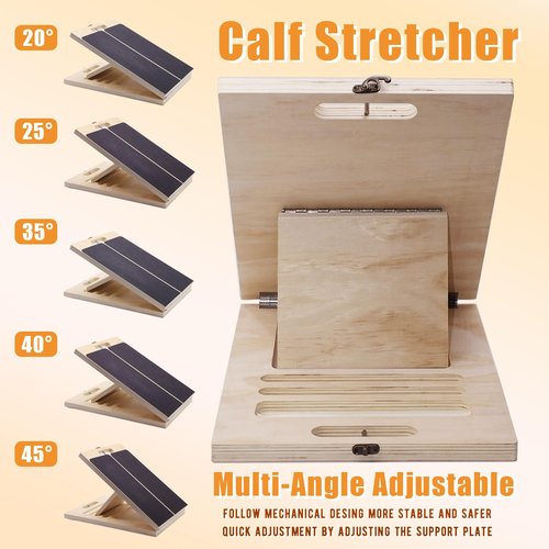Wooden Slant Board for Calf Stretching, Adjustable Calf Stretch Board with Training Poster & Resistance Bands, 300lb Weight Capacity Calf Ankle Achilles Physical Therapy Leg Exercisers Portable