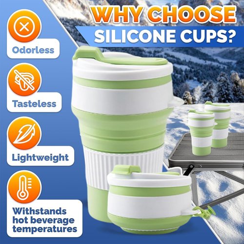 ZQZXD 4-Pack Collapsible Cup Reusable – 12oz Leakproof Travel Coffee Mug, Silicone, Foldable & Portable for Hiking, Camping, Office | Lightweight, Heat-Resistant, Easy to Clean, Outdoor & Travel Cup