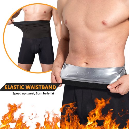 Akkad Kuti Sauna Sweat Shorts for Men Workout Compression Shorts Tummy Control Shapewear High Waist (Sauna Shorts Silver,L)