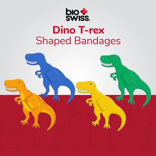 BioSwiss Dinosaur Shaped Bandages - Latex Free & Sterile Wound Care | 50 Count Set