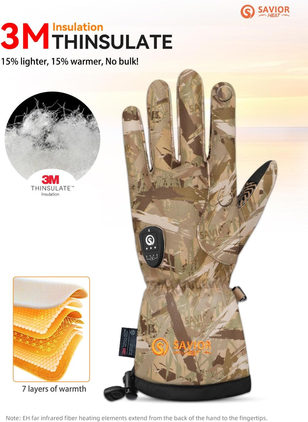 SAVIOR HEAT Heated Gloves - Upgraded Waterproof Electric Gloves for Hunting | 11H Type-C Camo Design